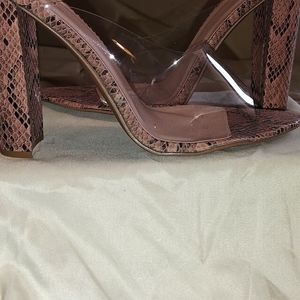 Snakeskin heel pumps
